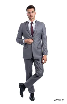 Tazio Men's 2pc Slim Fit Suit Classic Solid Colors for Professional Look