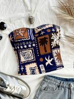 Women's Graphic Print Tube Top, Boho Top for Beach Vacation Holiday, Bohemian Ladies Clothes for All Seasons, Womenswear