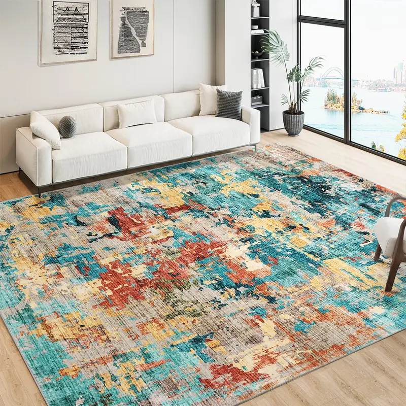 Garvee 9x12 Area Rugs for Living Room, Boho Abstract Washable Non-Slip Bedroom Rugs, Ultra-Thin Soft Large Area Rug for Bedro...