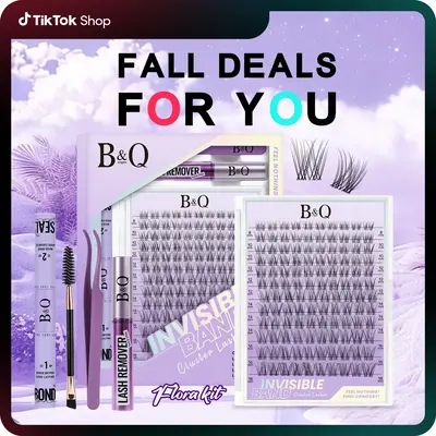 Flora Natural Kit l B&Qaugen 0.05mm Invisible Band 120pcs C Curl 8-18mix Natural Look Cluster DIY Eyelash Extensions at Home ...