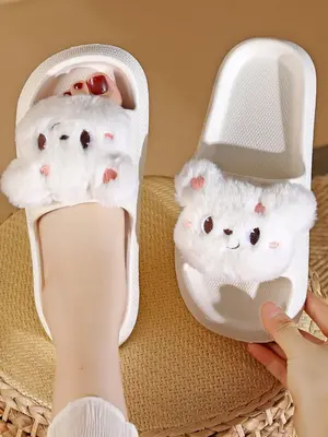 Women's Summer 2024 Cute Easter Cartoon Bear Design Slippers, Soft and Comfy Bedroom Slippers, Silent Anti-slip Slippers fo...