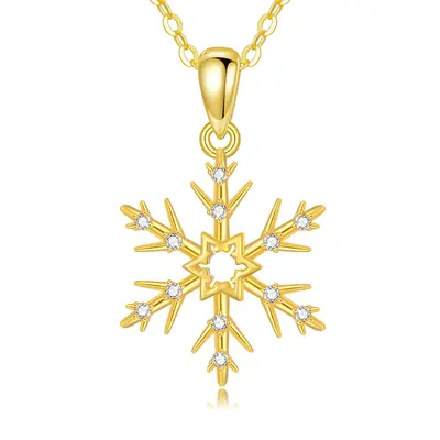 14K Gold Moissanite Snowflake Pendant Necklace