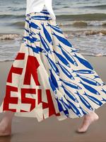Women's Fish & Letter Print Elastic Waist Skirt, Casual Fashion Long Skirt for Daily Holiday Vacation Wear, Ladies Bottoms fo...
