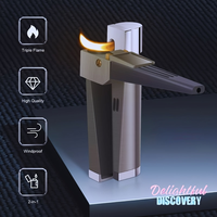 [2in1 Metal Combo Lighter] Portable 2in 1 Set Metal Lighter Combo with Tube Foldable Lighter Open Soft Flame Multipurpose Men...