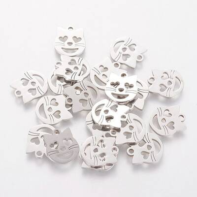 Non-Tarnish 201 Stainless Steel Kitten Charms