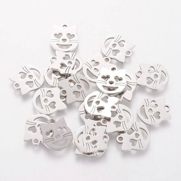 Non-Tarnish 201 Stainless Steel Kitten Charms