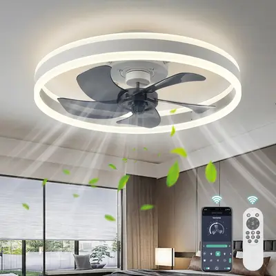 AHAWILL Fandelier Ceiling Fans with Lights and Remote,Low Profile Dimmable Ceiling Fan,Brushed Black Flush Mount Ceiling Fan ...