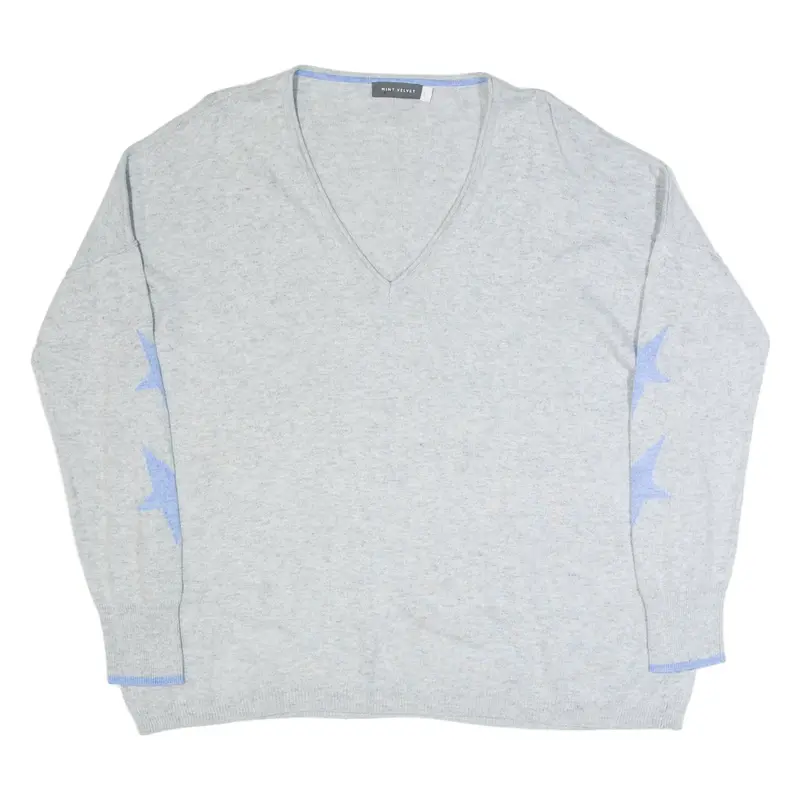 MINT VELVET Womens Jumper Grey V-Neck Tight Knit L