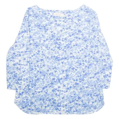 PERUNA Womens Printed Blouse Blue Long Sleeve Viscose Floral M