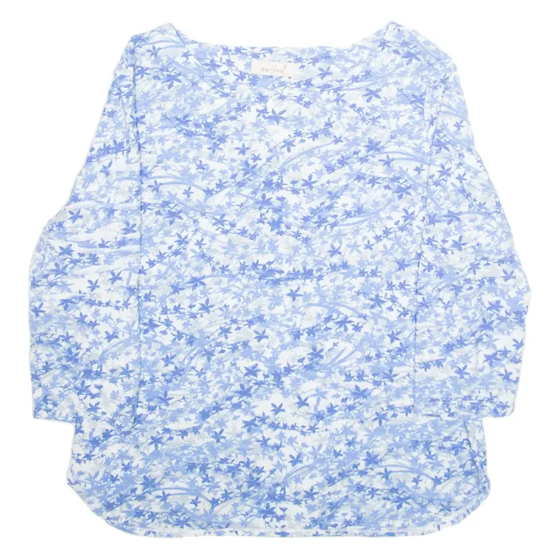 PERUNA Womens Printed Blouse Blue Long Sleeve Viscose Floral M