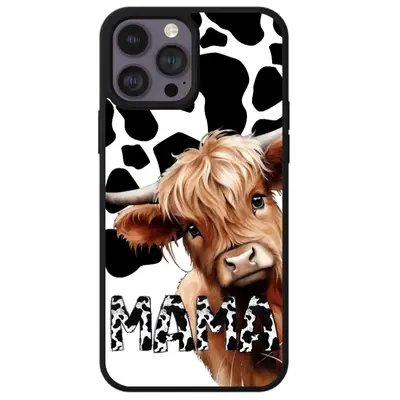 Mama Highland Cow Print Phone Case  - Shockproof Protection - Accessories Durable Protective Handheld Cover Protector