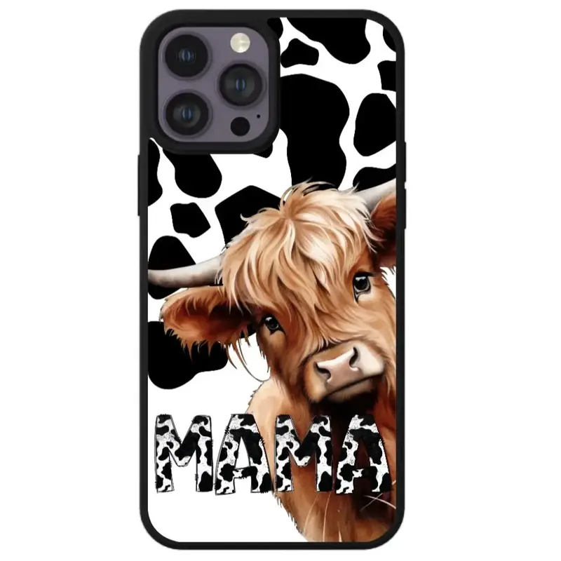 Mama Highland Cow Print Phone Case  - Shockproof Protection - Accessories Durable Protective Handheld Cover Protector