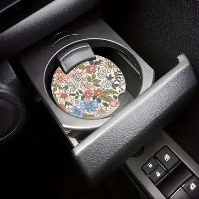 Floral Pattern Car Coaster, Waterproof Car Round Cup Mat, Universal Car Cup Pad, Car Interior Decoration Accessories