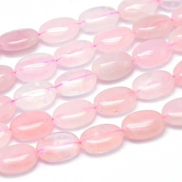 Natural Rose Quartz Flat Oval Bead Strands