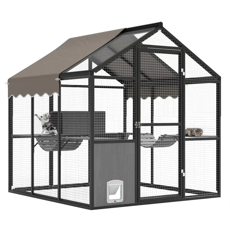 Garvee Catio Outdoor Cat Enclosure, Large Catio with Weatherproof Roof, Channels & Side Door, UV Proof Cover, Huge Condo, Pla...