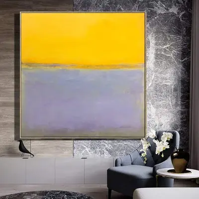 Mark Rothko Original Abstract Fine Art Yellow Paintings On Canvas Purple Modern Acrylic Rothko Style Painting Wall Decor | YE...