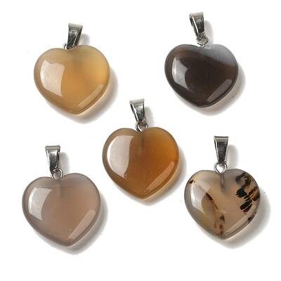 Heart Natural Grey Agate Pendants