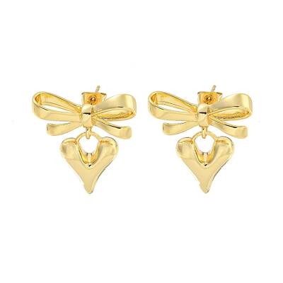 Bowknot & Heart Brass Stud Dangle Earrings for Women