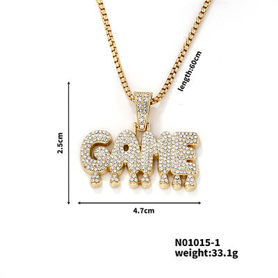 Fashionable Full Alloy Crystal Rhinestone GAME English Letter Pendant Necklaces for Street Rock