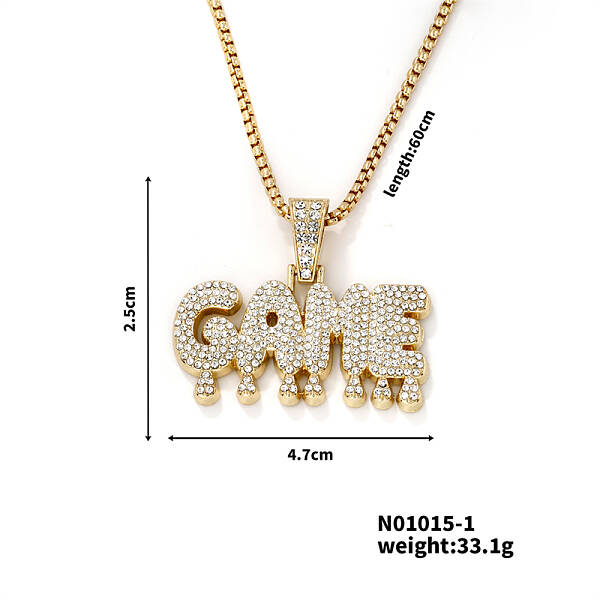 Fashionable Full Alloy Crystal Rhinestone GAME English Letter Pendant Necklaces for Street Rock