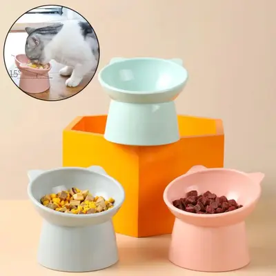 Raised Cat Bowl Elevated Pet Bowl Cat Dish, Protect Cat's Spine, Stress Free, Slanted Design for Cat Easy Eating