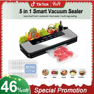 Yivy Vacuum Sealer Machine, Automatic Food Saver with Suction Power, 5 in 1 Food Vacuum Sealer with 30pcs Vacuum Sealer bags,...