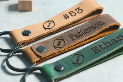 SLIM Football Personalized Keychain / Keyring / bag Tag / Name Tag - Leather Keychain