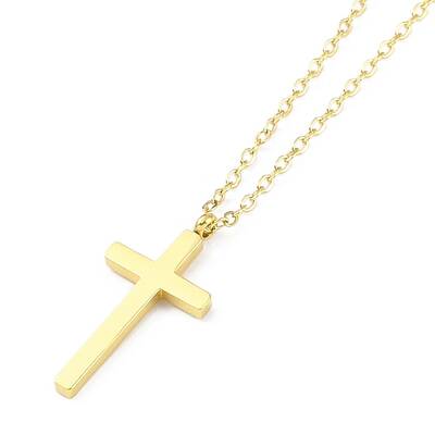 Ion Plating(IP) 304 Stainless Steel Cable Chain Religion Cross Pendant Necklaces for Women