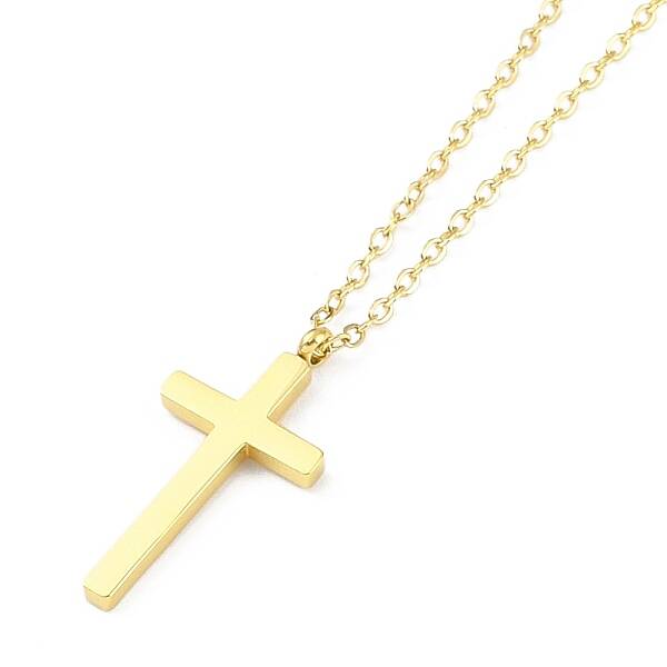Ion Plating(IP) 304 Stainless Steel Cable Chain Religion Cross Pendant Necklaces for Women