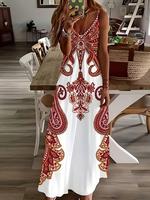 Women's Ethnic Pattern Print Cami Dress, Boho Sleeveless Long Dress for Beach Holiday Vacation, Ladies Clothes for All Season...