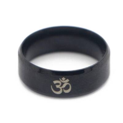 Ohm/Aum Yoga Theme Stainless Steel Plain Band Ring for Men Women