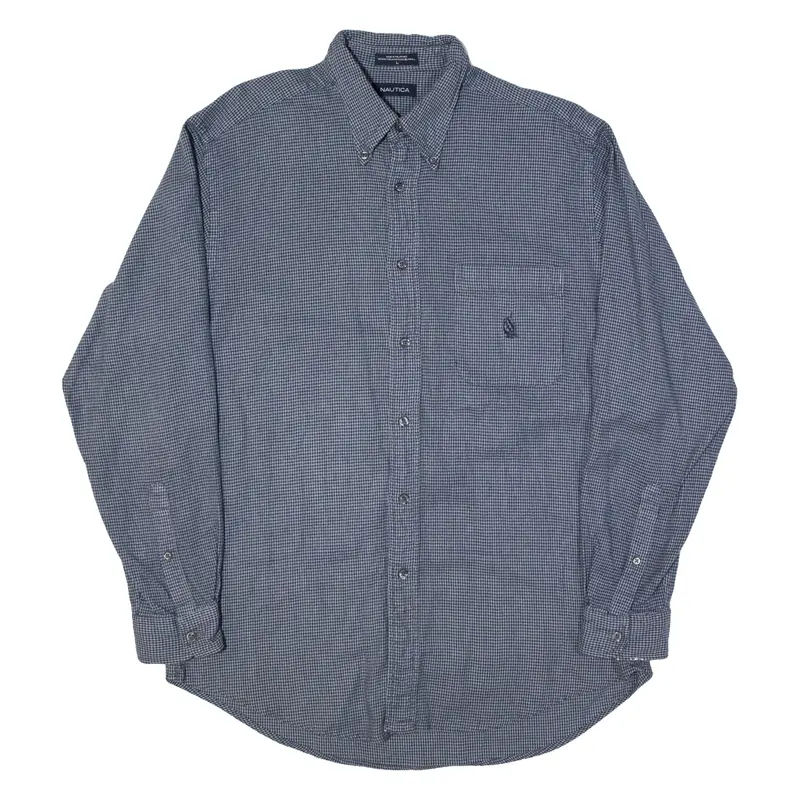 NAUTICA Flannel Shirt Blue Houndstooth Long Sleeve Mens L