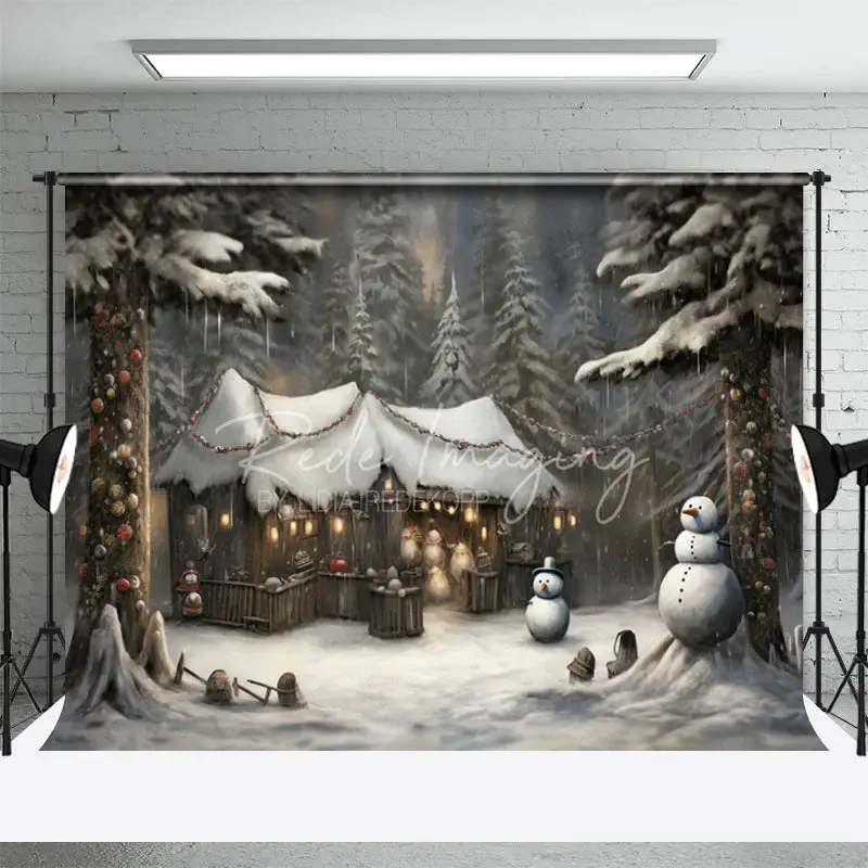 Snowman Pine Forest Christmas Photoshoot Backdrop - Aperturee