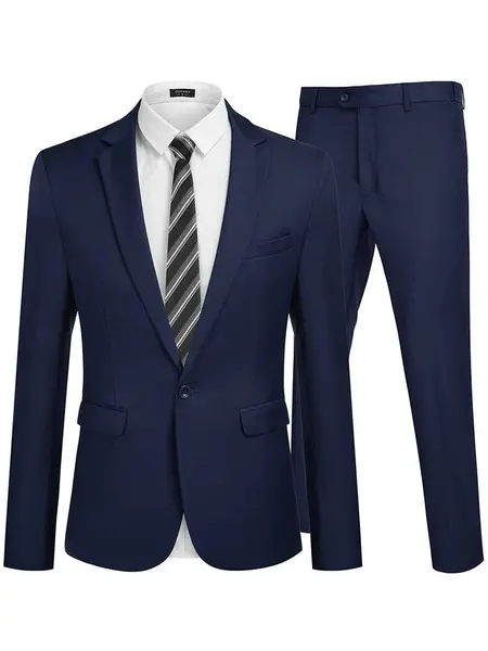 2 Piece Tuxedo Suit Set Blazer Jacket for Business (US Only), Navy Blue / L