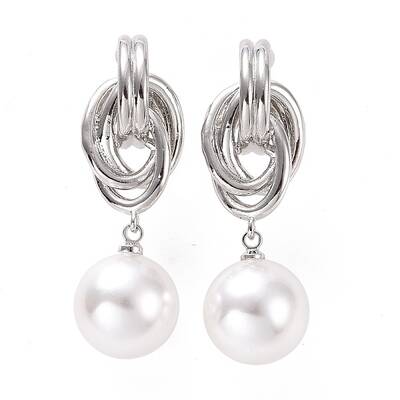 Knot with Plastic Pearl Dangle Stud Earrings