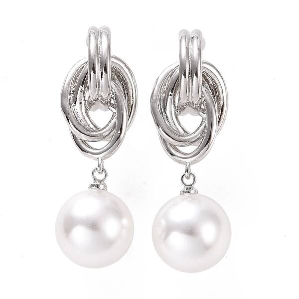 Knot with Plastic Pearl Dangle Stud Earrings