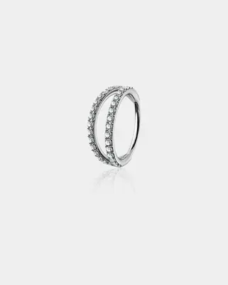 20G Double Hoop CZ Titanium Nose Ring - Silver / 6mm