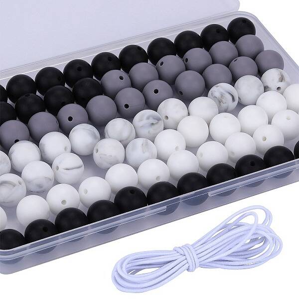 80Pcs 4 Style Round Silicone Focal Beads
