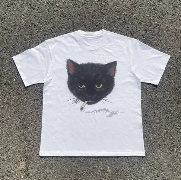 Y2k Smocking Cat T-Shirt, Unisex Vintage Graphic Tees Gothic Grunge Y2k Emo Scene Amity Affliction Style Clothes Men Women St...