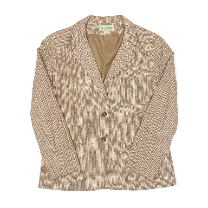 HUK A D Wool Blend Blazer Jacket Beige Herringbone Womens M