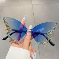 1 Count Rhinestone Decorated Butterfly Design Sunglasses, Fashionable Rimless Sunglasses for Women, Elegant All-match Fashion...