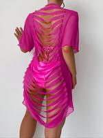 Women's 1pc Hollow-out Breathable Mesh Beach Long Cover-up Bikini Covering Shawl Black Semi-transparent Swimsuit Cover-up Cut...
