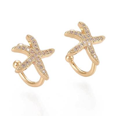 Brass Micro Pave Clear Cubic Zirconia Cuff Earrings