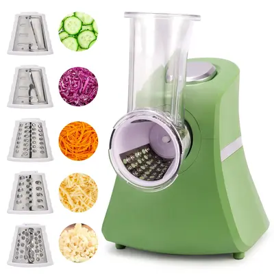SUSTEAS Electric Cheese Grater Vegetable Slicer Chopper Fruit Chopper with 5 Attachments, Stainless Steel Vegetable Food Cutt...