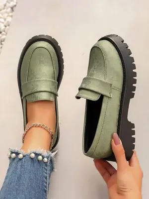 Women's Fashionable Plain Color Slip on Loafers, Casual Comfortable Round Toe Loafers for Daily Wear, Lightweight Breathable ...