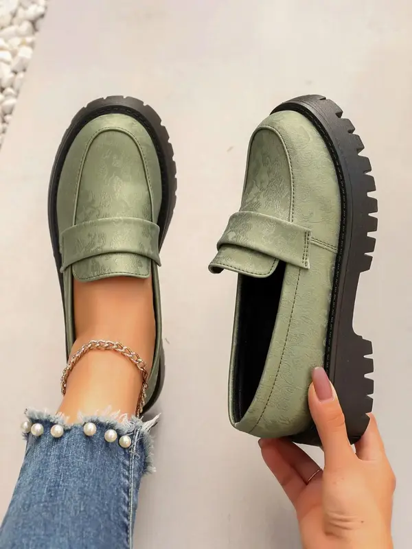 Women's Fashionable Plain Color Slip on Loafers, Casual Comfortable Round Toe Loafers for Daily Wear, Lightweight Breathable ...