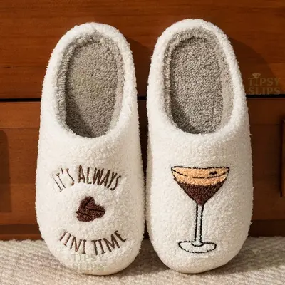 Espresso Martini Slippers It's Always Tini Time | Cozy Comfy Fluffy Slippers Bachelorette Party Bridal Shower Girl Mom Daught...