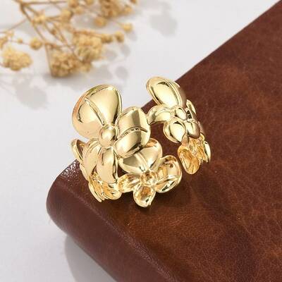 Flower Brass Cuff Rings for Women