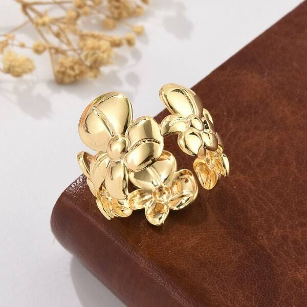 Flower Brass Cuff Rings for Women