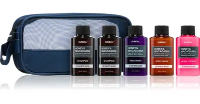 KUNDAL Honey & Macadamia White Musk Travel Cosmetic Set for Body and Hair